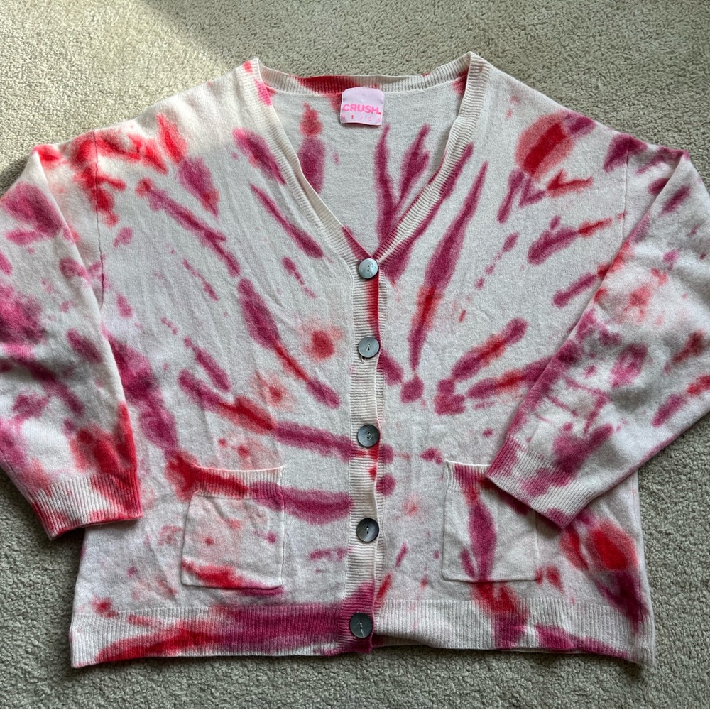 CRUSH Cashmere Tie Dye Button Down Oversized Cardigan Sweater Size 1 Large